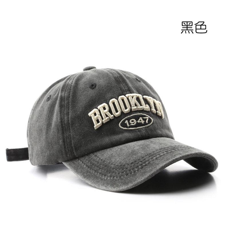 Men Women Washed Distressed Soft‑Top Baseball Cap Vintage Letter Embroidered Versatile Duckbill Hat Sun‑Protection Outdoor Street Fashion Caps