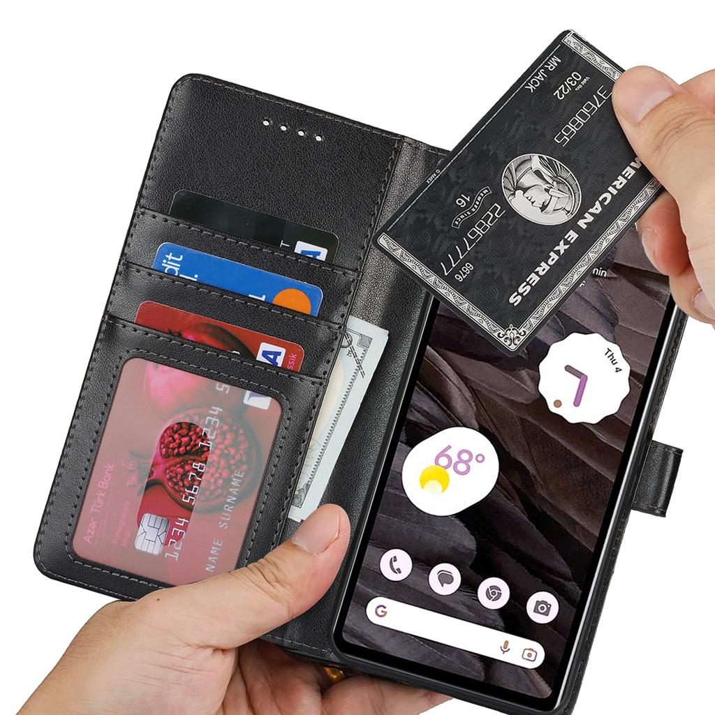 For Google Pixel 7a Case Textured Leather Wallet Phone Cover with Strap