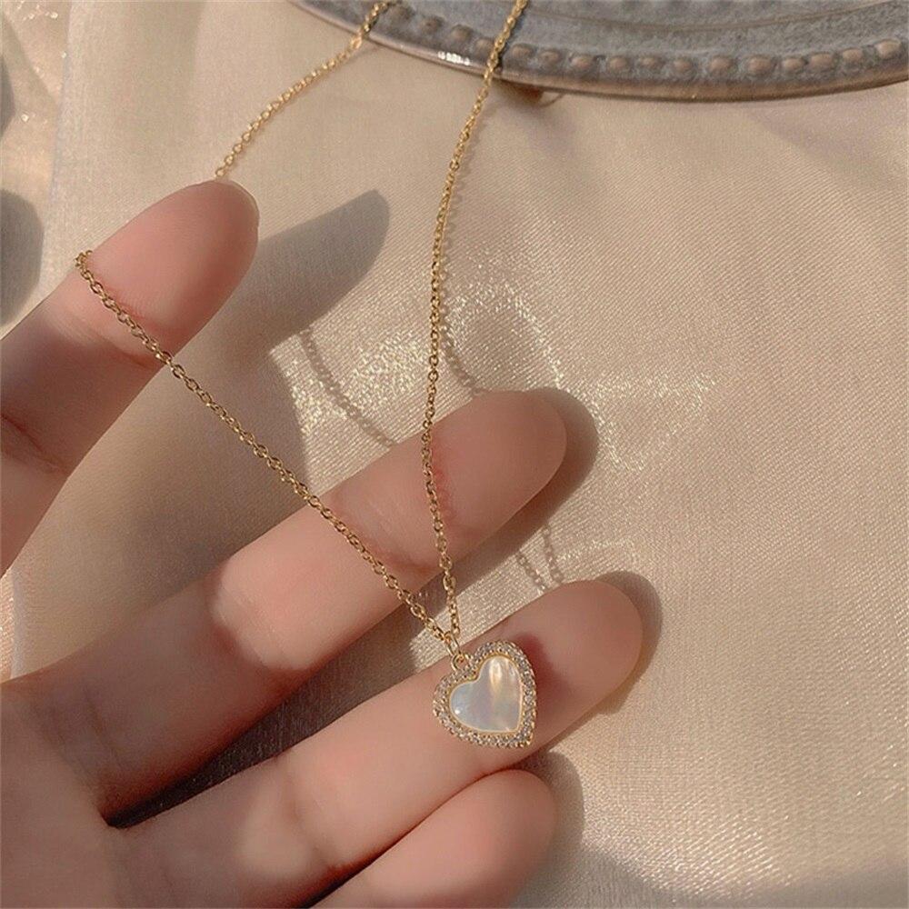 Fashionable Fashionable Women Heart Shaped Opal Chain Pendant Necklaces Shiny Aaa Cubic Zircon Temperament Necklaces Nuptial Wedding Occasion Jewelry