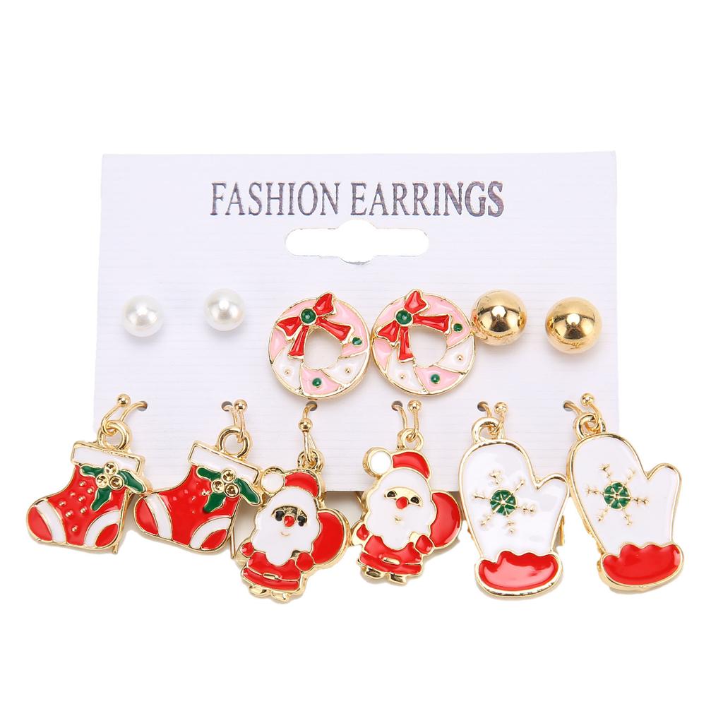 6 Paar Weihnachts-Ohrringe Hübsche Weihnachtsstrumpf-Handschuhe Weihnachtsmann Weihnachts-Schmucksets für Geschenke Partys