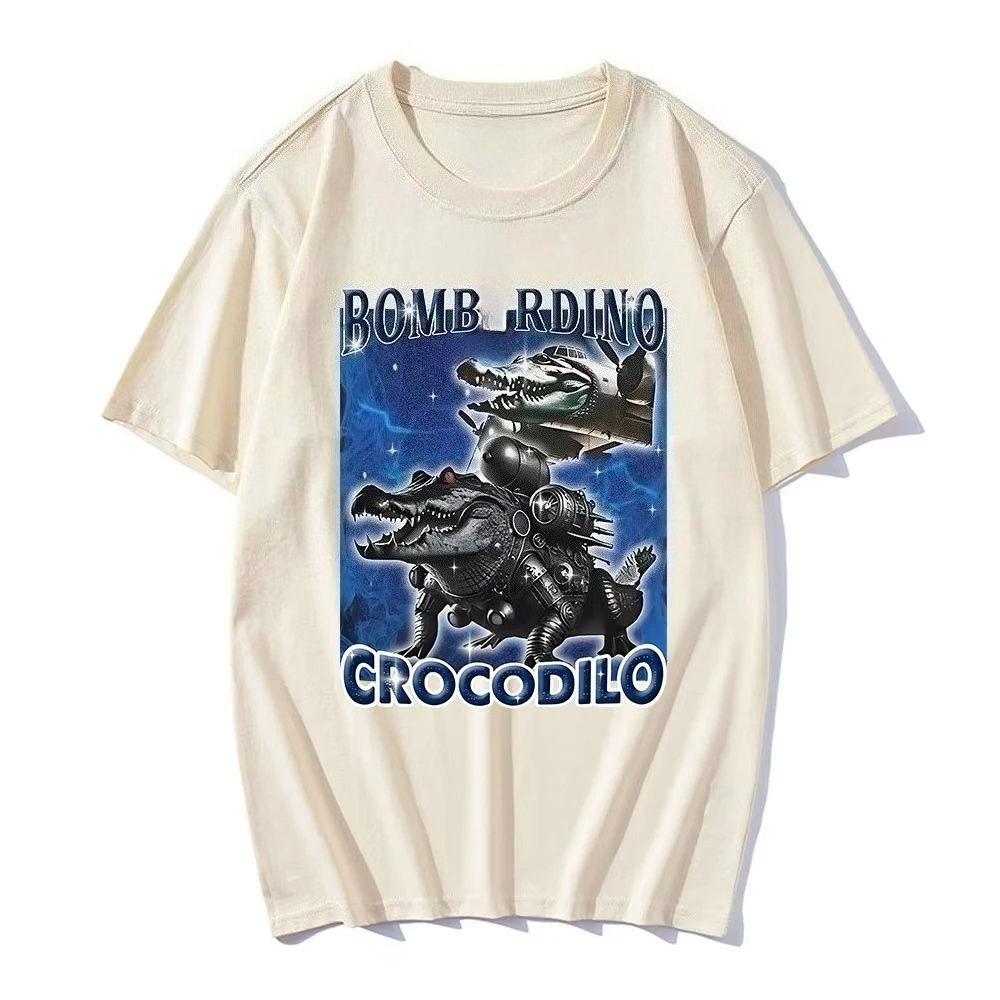 2025 Crocodile T-shirt Interesting Meme Crocodile Airplane Italian T-shirt 100% Pure Cotton Short Sleeved T-shirt