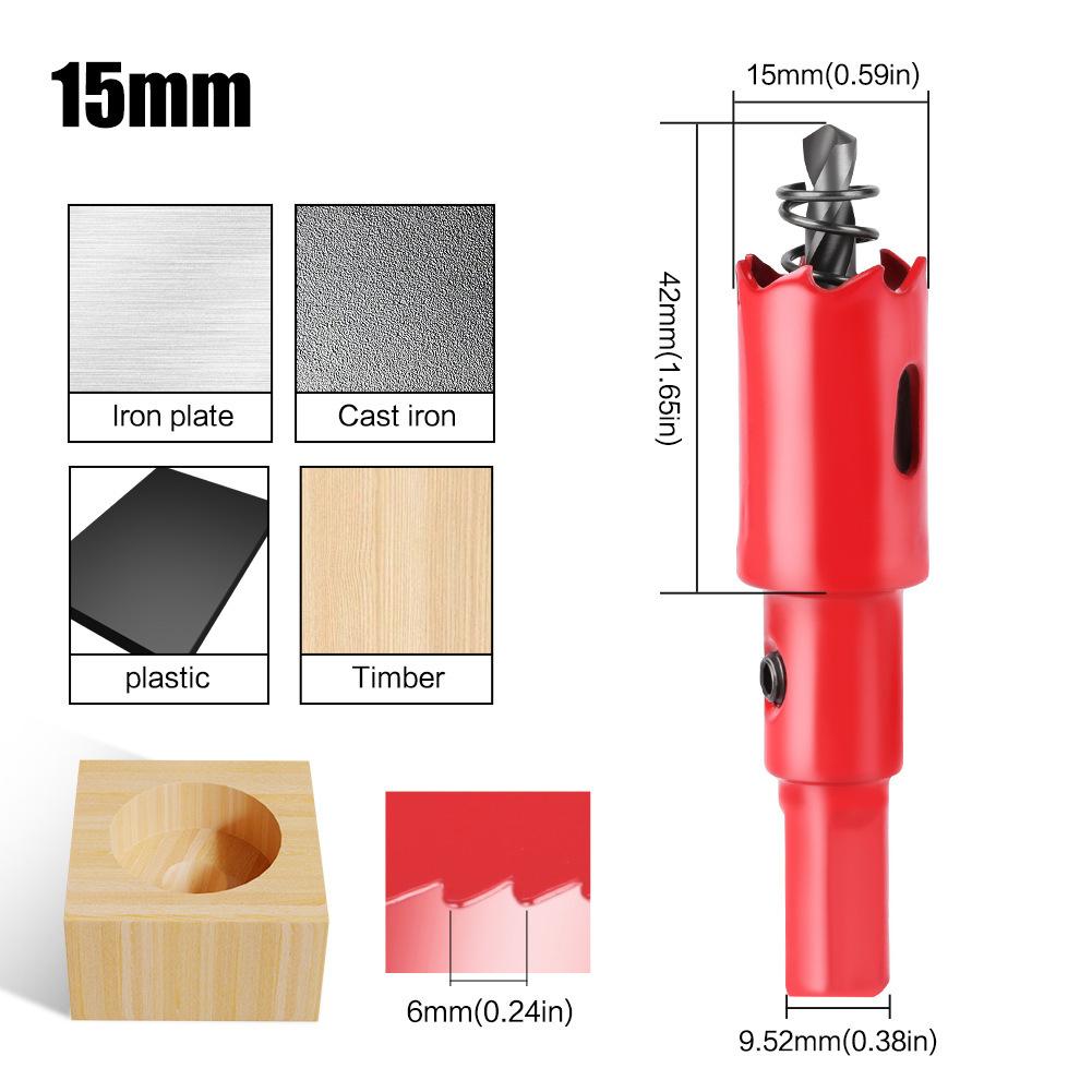 

M42 Биметаллический корончатый сверло Деревообработка Железная труба Алюминий Гипсокартон Сверло Корончатое сверло Pv Набор для деревообработки M42 bimetal hole opener 15mm