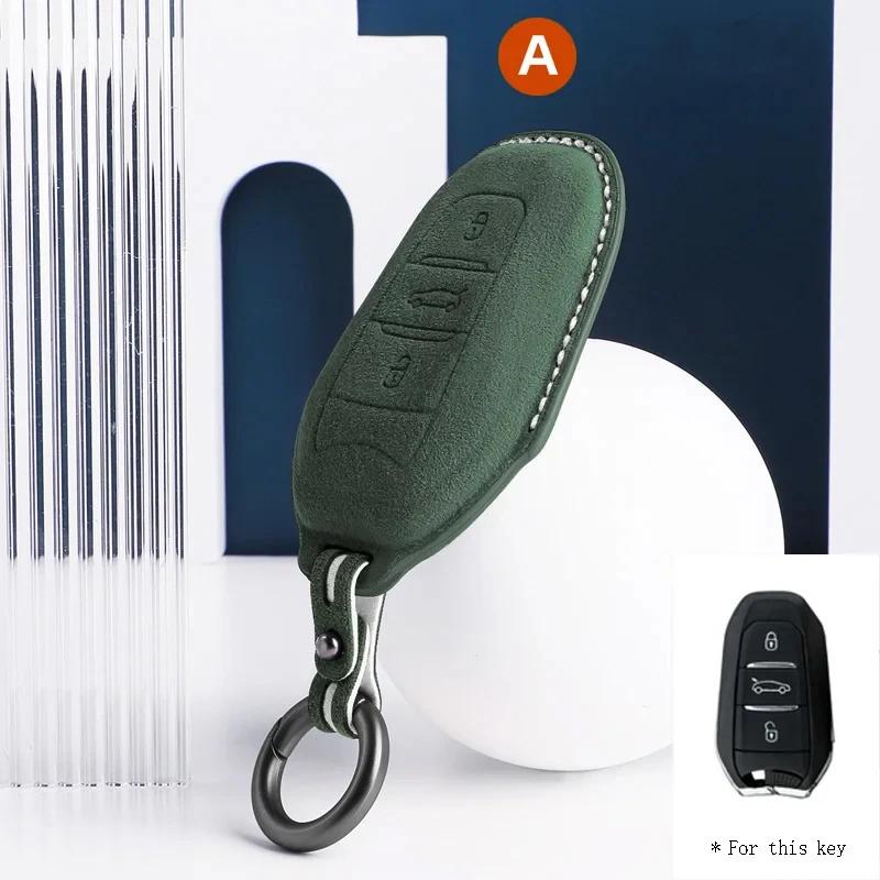 

For Peugeot 2008 308 408 508 2008 3008 4008 5008 Car Key Case Full Cover Fob Alcantara keychain 3 Buttons Keybag Protecor Shell A Style 12