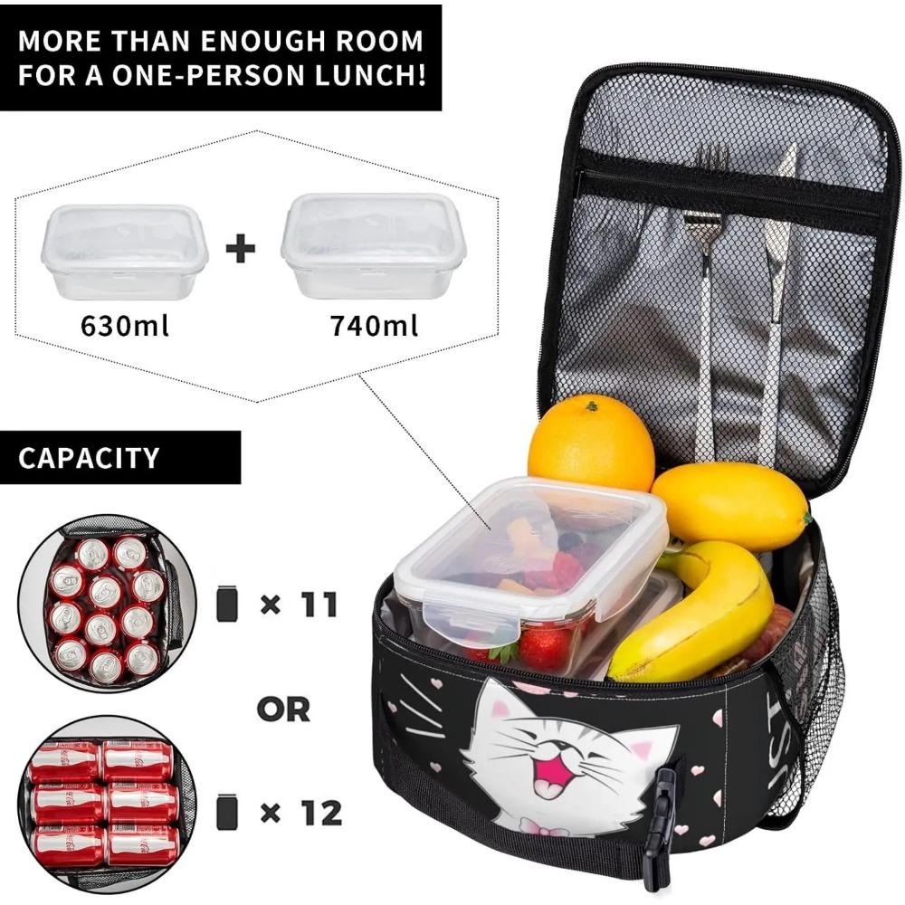 Lunchtasche Schwarz Weiße Katze Isolierte Lunchbox Damen mit Schultergurt, Thermische Wiederverwendbare Arbeits-Lunch-Kühltasche