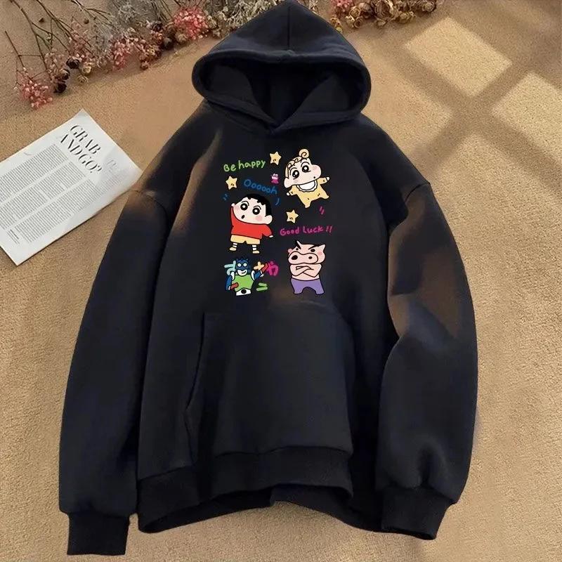 Big autumn and winter 2025 trendy hooded sweatshirts for men and women, oversized couple with Crayon Shin-chan prints