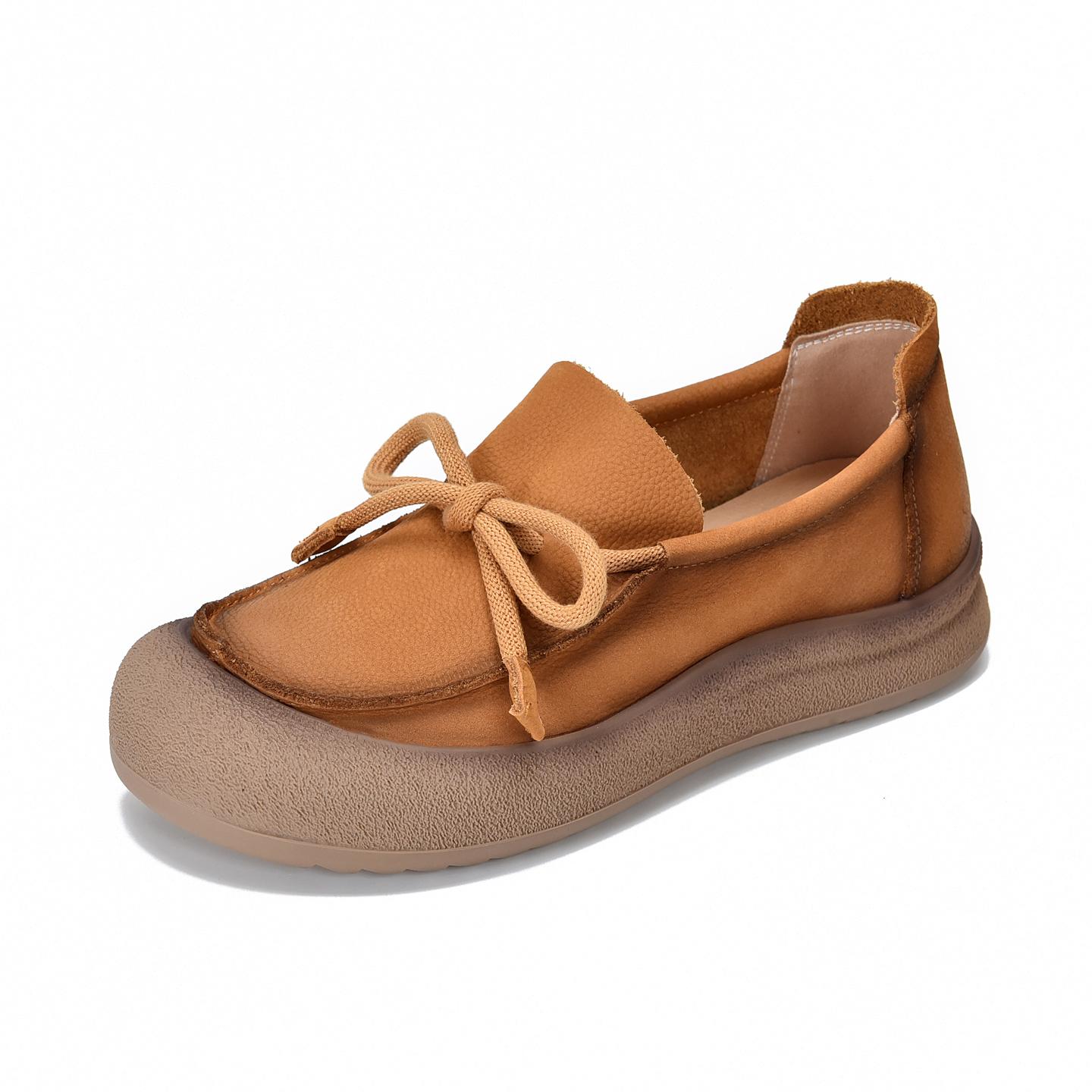 

Fashion AIYUQI 2025 New Lace-Up Women s Loafers Vintage Flat Non-Slip Women Shoes Large Size Comfortable female Boat Shoes 35 жовтий