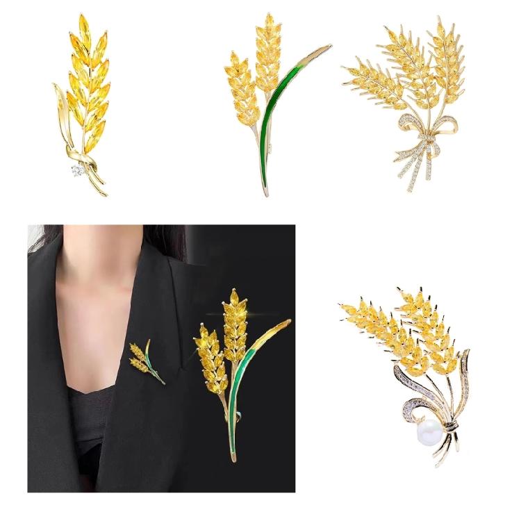 Elegant Wheat Lapel Pin Women's Fashion Statement Crystal Brooches Wheat Brooch