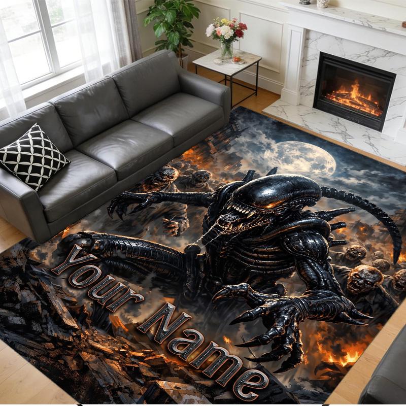 Crystal Velvet Rug Custom Name Text, Soft Non Slip Floor Mat Home DecorAlien Xenomorph