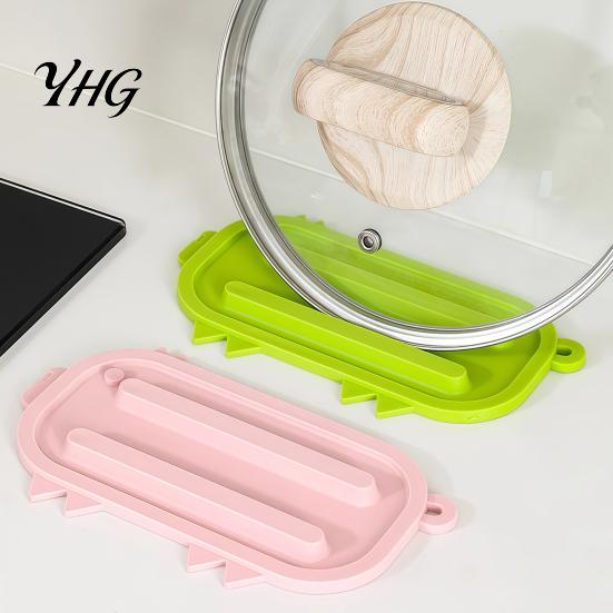 Multi Purpose Kitchen Organizer Silicone Pot Lid Holder, Cute Pig Shaped, Non Slip Heat Resistant Mat Non-slip Spatula Rest with Drain Grooves,