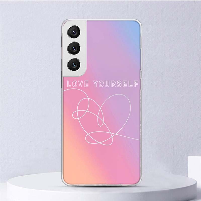 Love Yourself Flower Heart Line Kpop Soft Case For Samsung Galaxy S25 S24 S23 S22 Ultra Phone Cover S20 FE S21 Plus S25Ultra S24