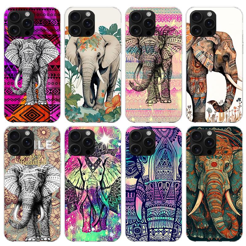 Elephant Mandala Aztec Phone Case For iPhone 17 Air 16 15 Pro Max 14 Plus 13 Mini 12 11 Cover 7 8 SE Silicone Shell Print Fundas