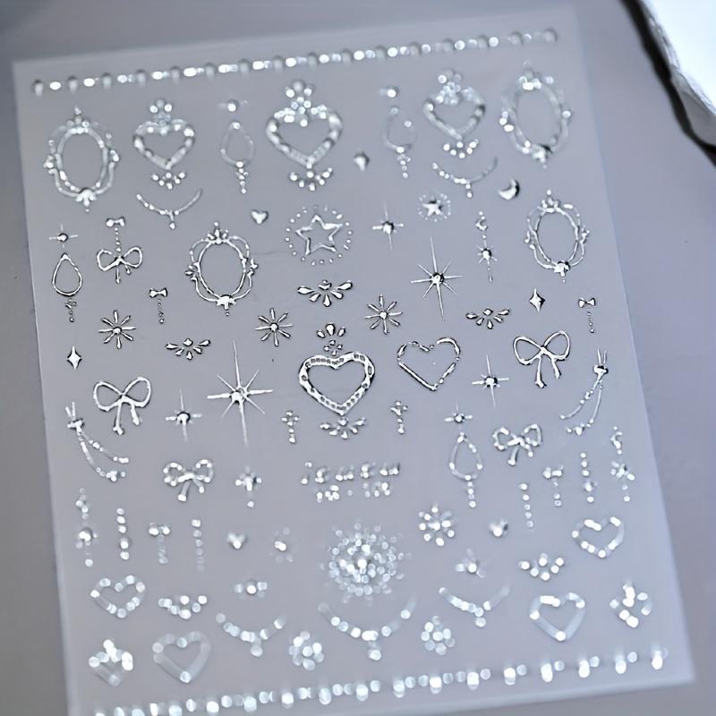 1pc Sweetheart Princess Baroque Nail Stickers Self-Adhesive Reusable Nail Art Decals with Heart, Star & Butterfly Rhinestone Nail Designs