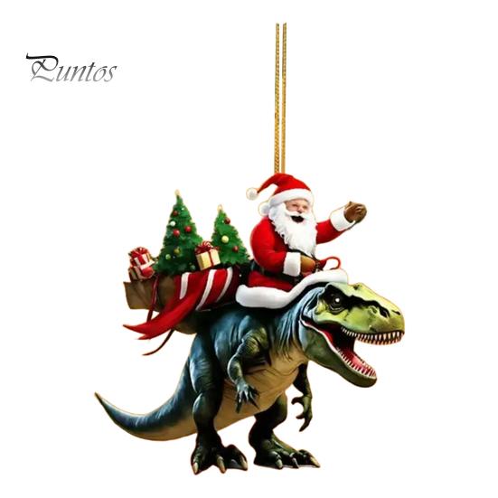 

Рождественская подвеска Санта-Клаус на динозавре, украшение 2D, плоское акриловое подвесное украшение для рождественской елки, каминная полка Santa Claus