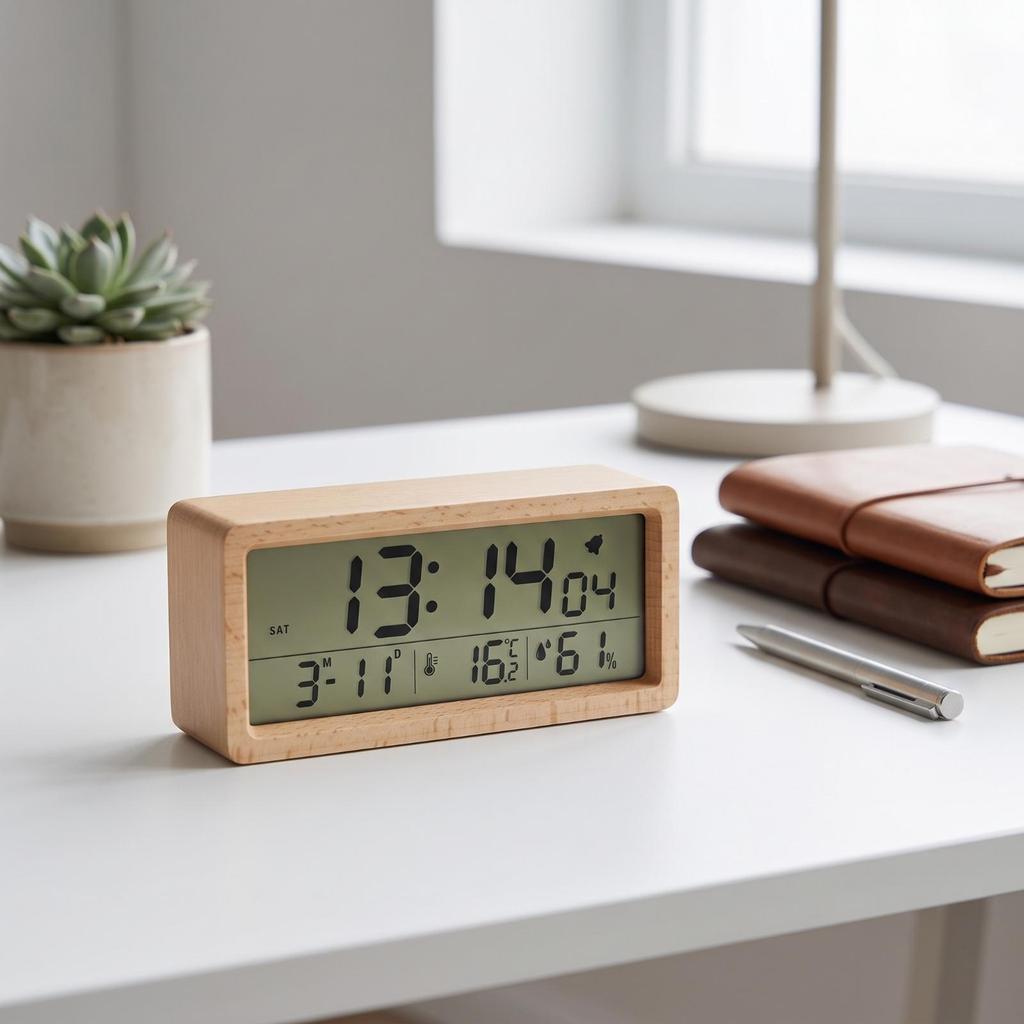 Digital Alarm Clock Easy to Read Wooden Compact for Nightstand