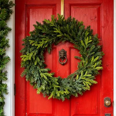 Christmas Pine And Cedar Wreath Winter Faux Greenery Wreath Holiday Fake Cedar Wreath for Indoor Outdoor Front Door Farmhouse Decoration