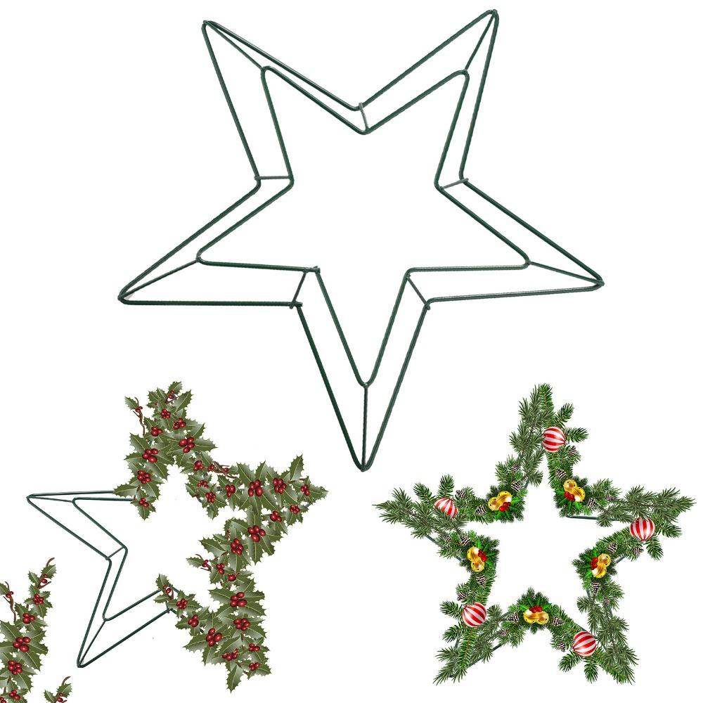 Metal Wire Star Wreath Frame Green Star Metal Wreath Form 11.8 Inch Floral Crafts Hoops Christmas Decorations