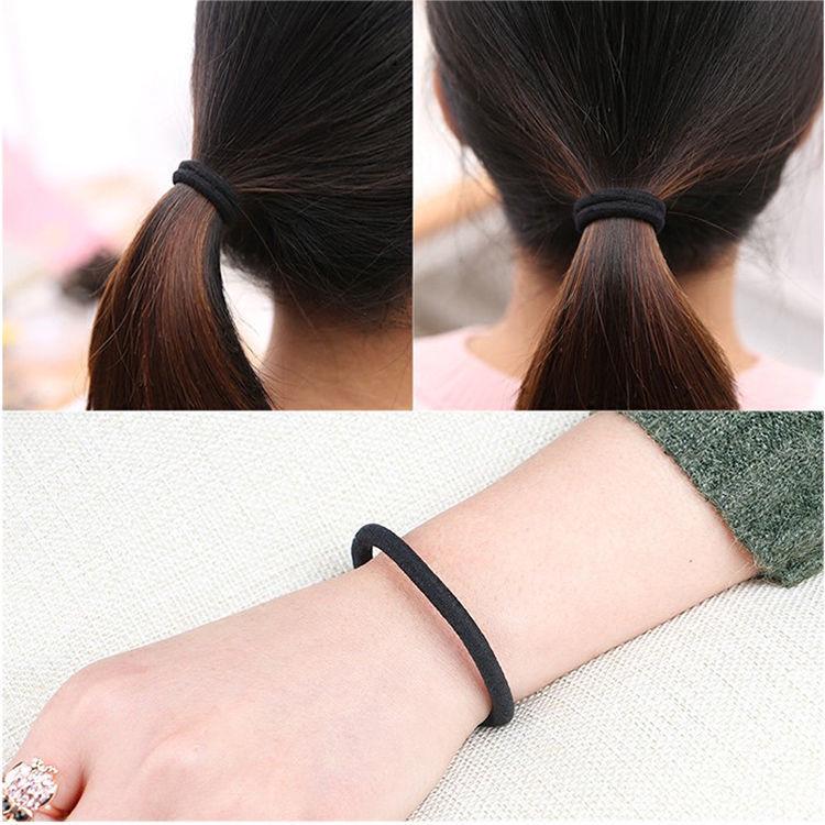 Korean Style Women's Black Hair Tie - High Elasticity Rubber Band for Ponytails