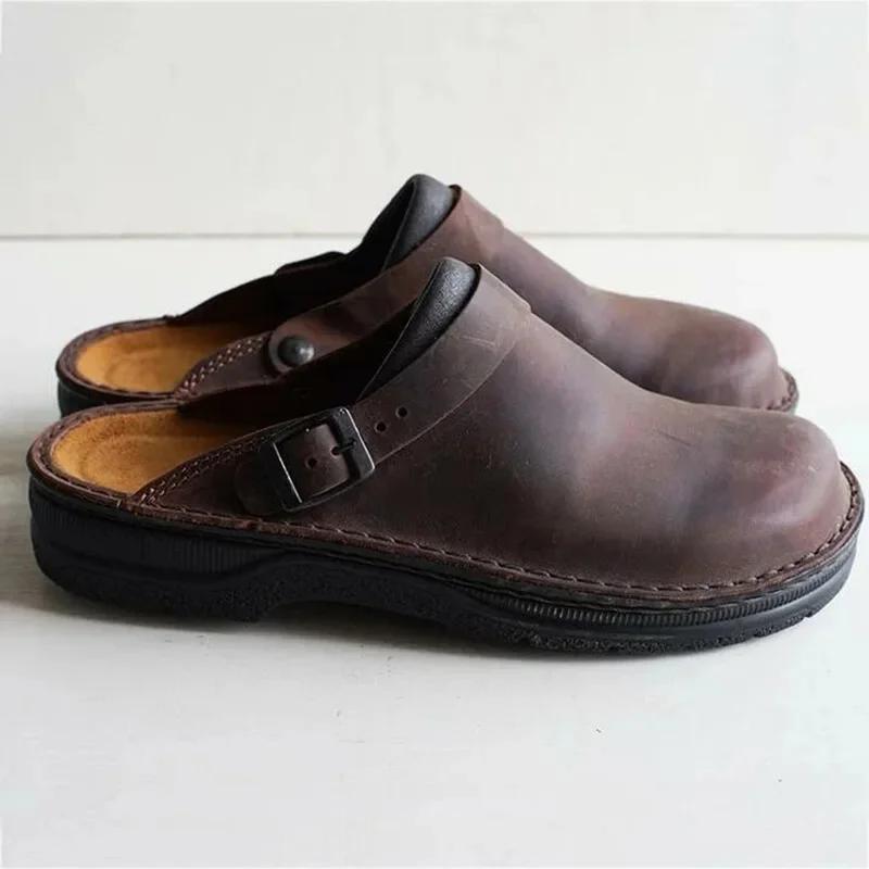 Herren Halbschuhe Mode Große Größe Leder Freizeit Sandalen Rutschfest dicke Sohle Urlaubs Schuhe Klassisch Herren Hausschuhe 43 kaffeebraun