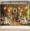 Easter white brick wall flower rabbit Easter egg shooting Backdrop spring flower wall children's birthday party banner Backdrop