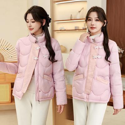 New Chinese Buckle Stand-up Collar Down Cotton Jacket Women's Winter 2025 New Cotton Jacket Cropped Padded Jacket