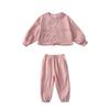 Girls Autumn Waffle Knit Long Sleeve Sweatshirt And Casual Pants Set Trendy Two Piece Outfit For Big Kids