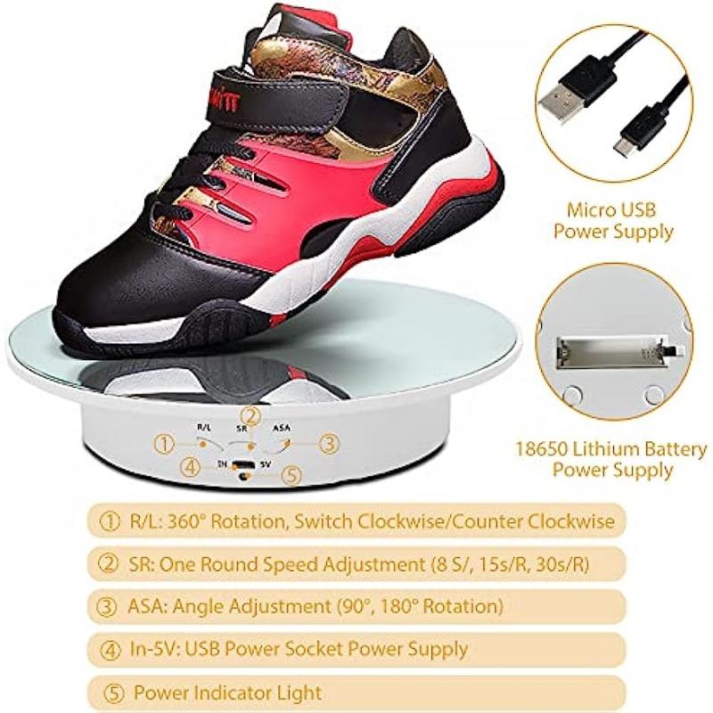 "Dual-Powered 360° Rotating Display Stand, High-Capacity 22lbs, 7.9"" Mirror, Perfect for Versatile Use (Cakes/Jewelry/Photos)