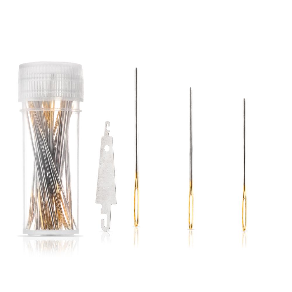 30pcs Mix Size Home Cross Stitch Sewing Needles Large Eye Stainless Steel Threader