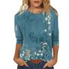 2026 Spring/Summer New Women's Fashion Printed Three-Quarter Sleeve Loose Round Neck Casual T-Shirt Top