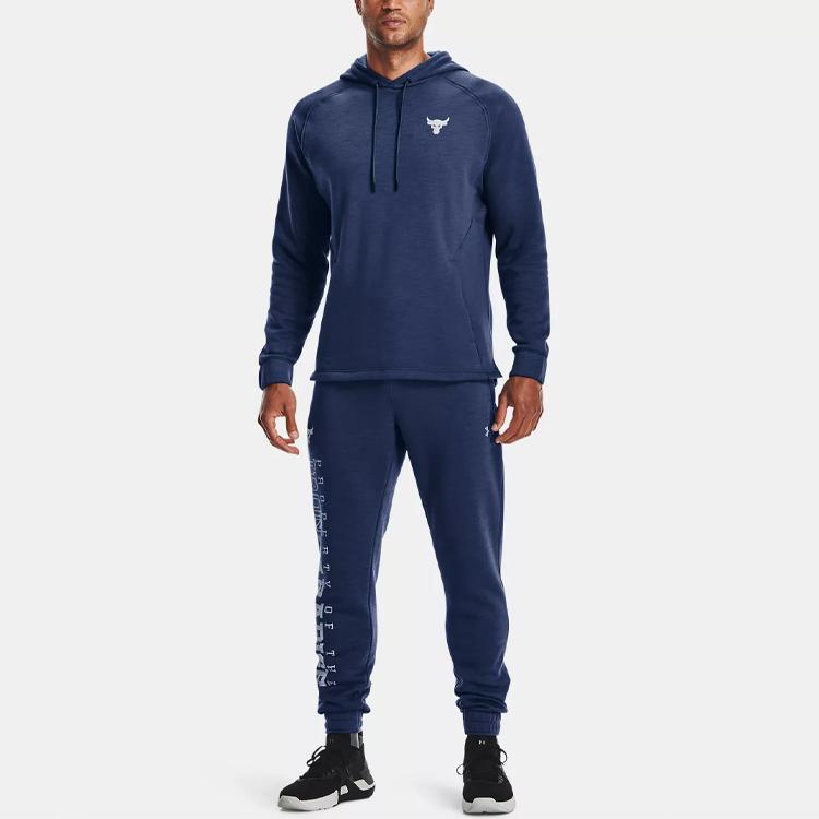 Under Armour Project Rock Charged Cotton Breathable Hoodie Men Hoodies Blue 1367033-404