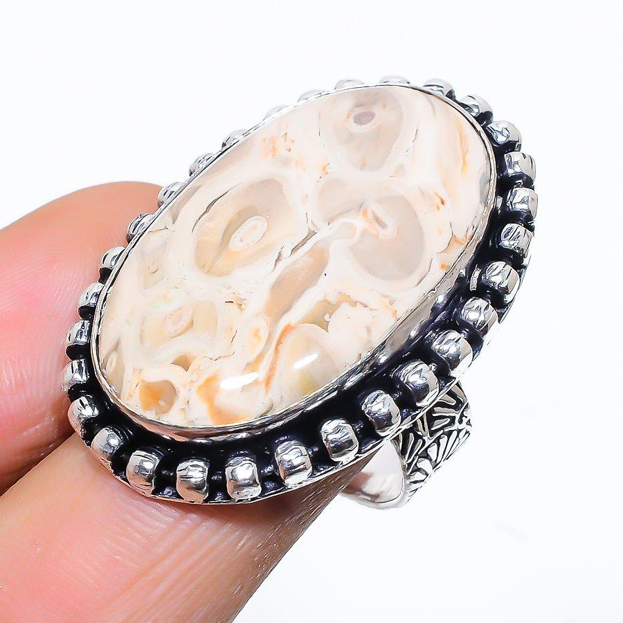 Plume Root Jasper Gemstone Handmade 925 Sterling Silver Ring Size 8.5 V9f56