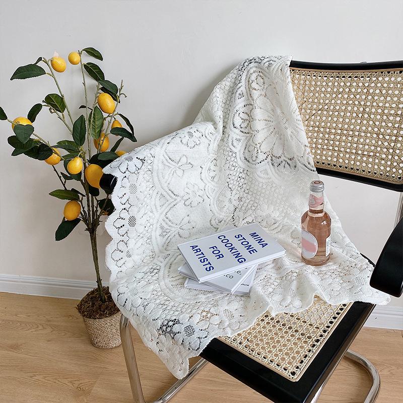 Lace Tablecloth Hollow Pattern Soft Comfortable Simple Lace Decorative Background Cloth for Home Cafe White Lace 90x90cm