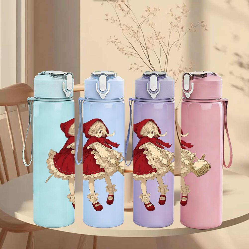 1PC Little Red Riding Hood Cartoon 750ml Color Plastic Sports Water Bottle Leakproof Flip Straw Lid Suitable for Sports Office Home Use