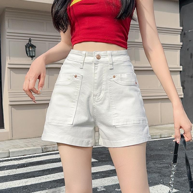 White Women s Slimming Denim Shorts - Slim Fit, Niche Design, Elastic, Lightweight, Ideal for Summer XS