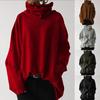 Felpa da Donna Tinta Unita Spessa Autunno Inverno Patchwork Collo Alto Pullover per Festa