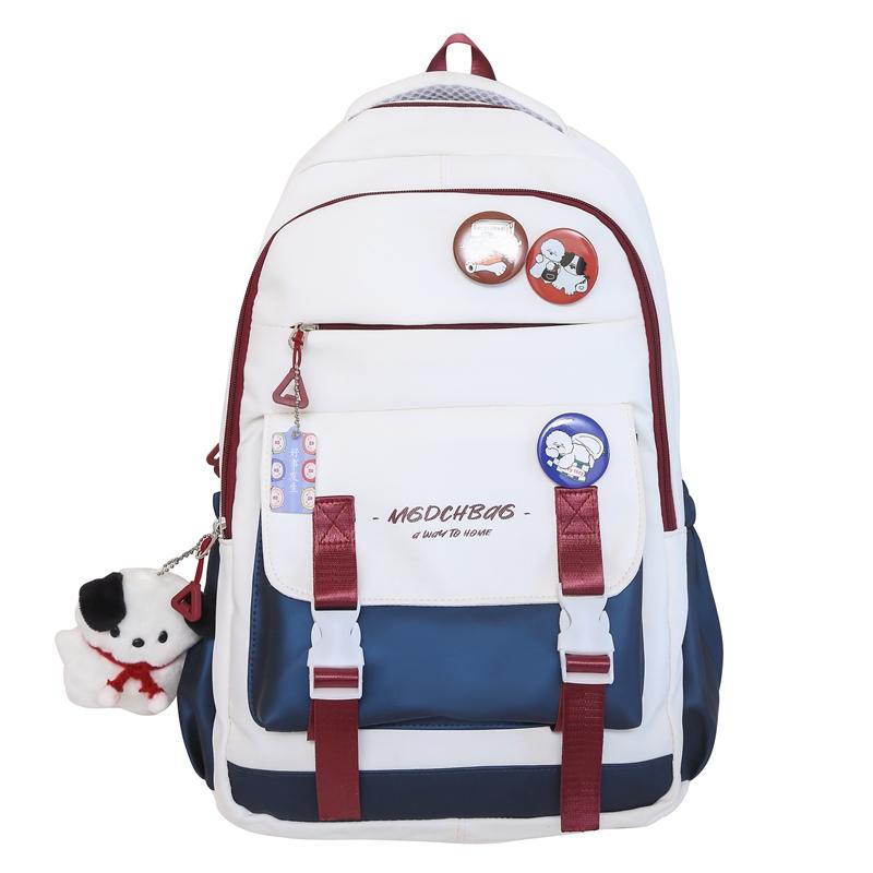 

Студенческий школьный женский рюкзак блочного цвета красный/синий