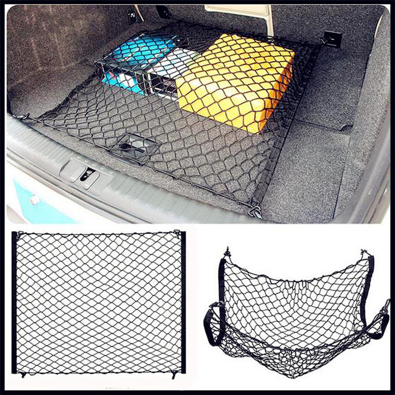 Universal 100x100cm Car Rear Trunk Net with 4 Hooks Elastic Luggage Net Cargo Organizer Storage Nylon Mesh Net Car Interior Mesh