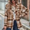 Moda dame ocazional primăvară toamnă imprimeu carouri mâneci lungi cu gât POLO Bluze și cămăși