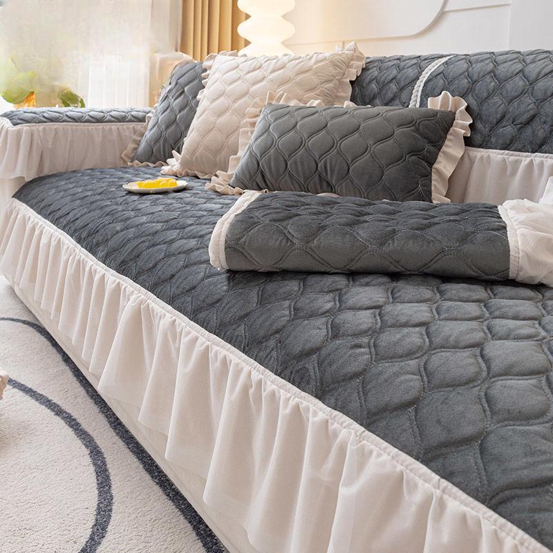 Almofada de sofá de pelúcia estilo inverno espessada antiderrapante capa universal pano minimalista moderno couro encosto toalha capa