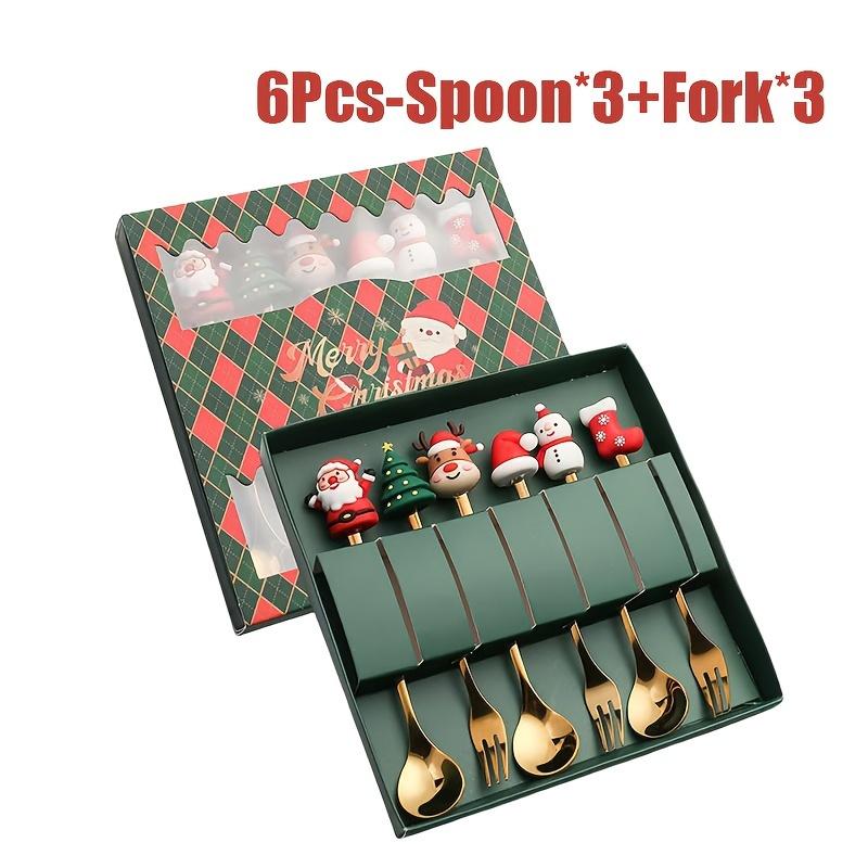 1 Set Xmas Party Fork Spoon Kits Christmas Stainless Steel Creative Tableware Set Glod Spoon Forks Decoration Cutlery Gift