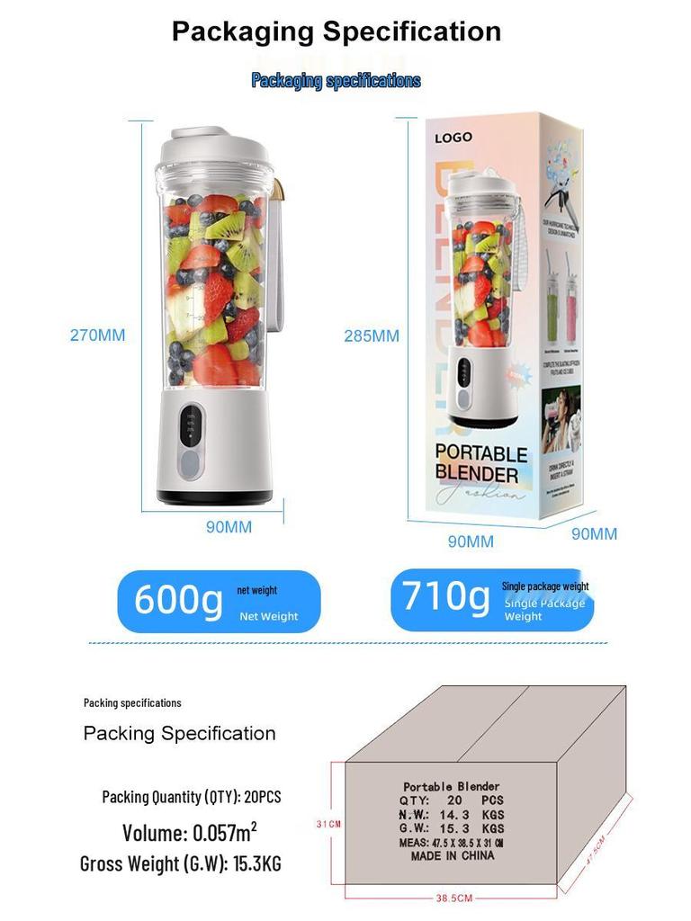 Portable Multifunctional Blender & Juicing Cup - 600ML Upgraded Ice Crushing Juicer