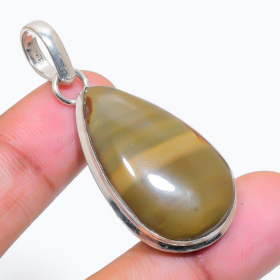 Natural Imperial Jasper Gemstone 925 Sterling Silver Jewelry Pendant 1.97" ZS-420