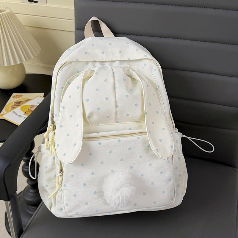 Schoolbag High Value Polka Dot Rabbit Ears Backpack for Primary and Secondary School Students Class Schoolbag Cute Large Capacity Lightweight Travel