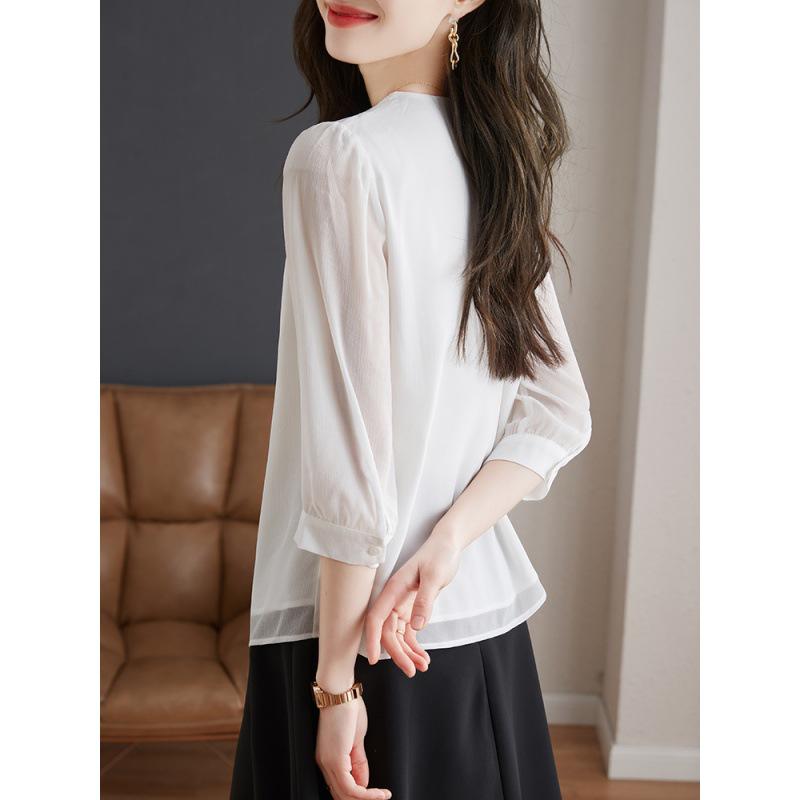 Cardigan a Maniche 3/4 in Chiffon da Donna Primavera 2025 - Top Versatile ed Elegante per il Lavoro