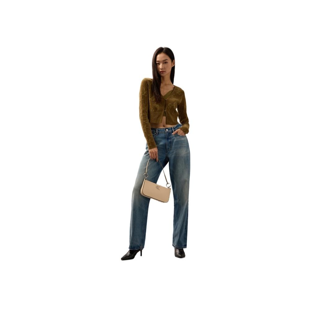 New CALVIN KLEIN Synthetic Material Underarm Baguette Shoulder Bag Women's Apricot DH3237-280