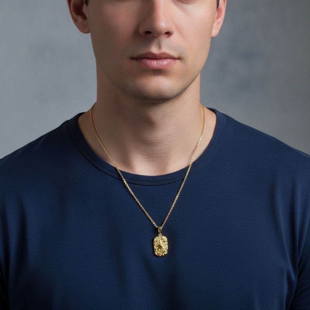 Non Fading Compass Pendant Necklace Silver Color Geometric Pendant Necklace  for Men Women