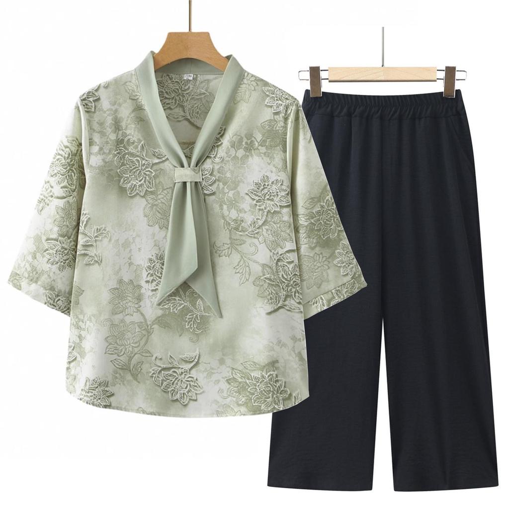 2026 Summer Fashion Set for Short Middle-aged Women: Modern Chinese Style Pullover Top