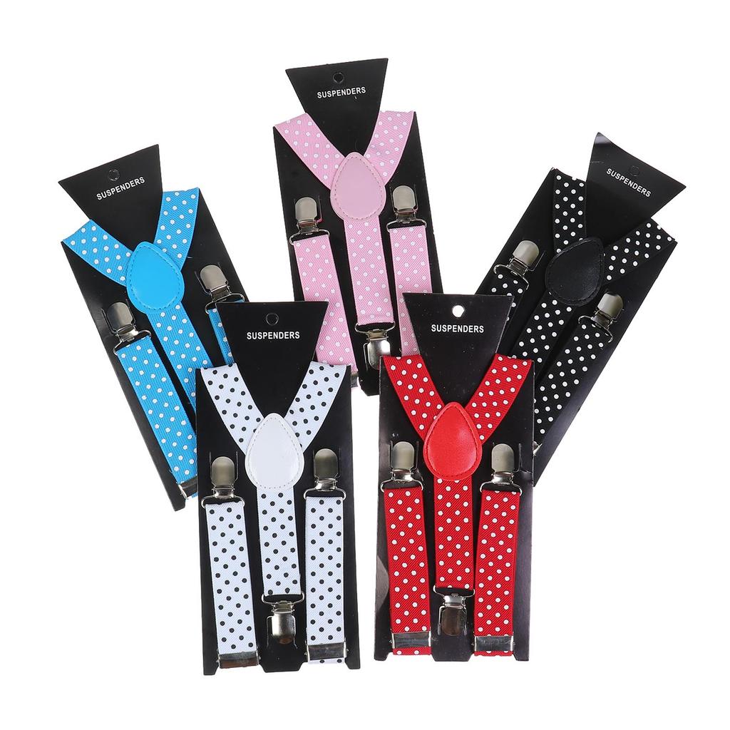 Kids Polka Dot Suspenders 3 Clips Y Back Elastic Adjustable Braces