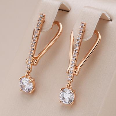 Unique Design Natural Zircon Drop Earrings For Women Fashion Rose Gold Color Daily Fine Jewelry Romantic Crystal Gift