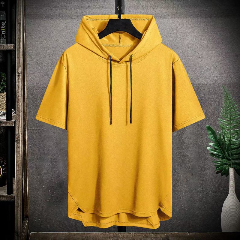 

Мужская спортивная футболка с коротким рукавом и капюшоном, модная, тонкая, дышащая, свободная, для активного отдыха, для бега, повседневная S