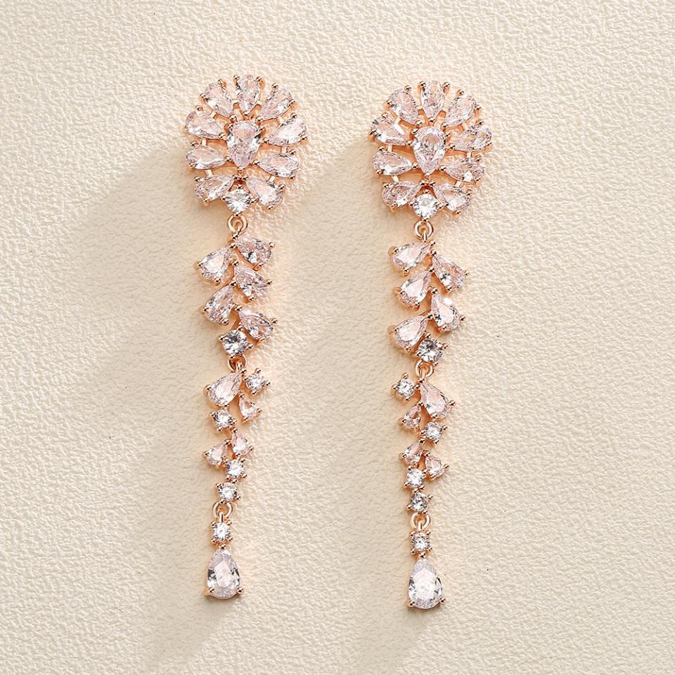 ZAKOL Water Droplet Leaves Copper Micro-set Zircon Women's Dangle Earrings Exquisite Fashion Bridal Wedding Charm Jewelry